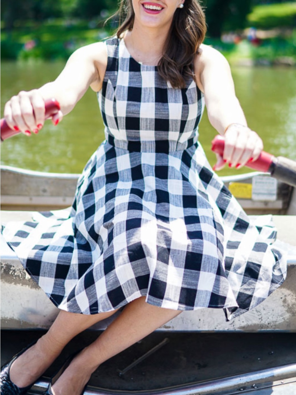 Maison Jules Black and White Gingham Circle Skirt Dress